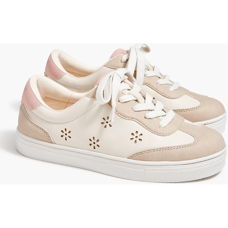 Crewcuts J Crew Flower Cutout Lace Up Sneakers Cream Pink Shoes Size 2 Nwt $80